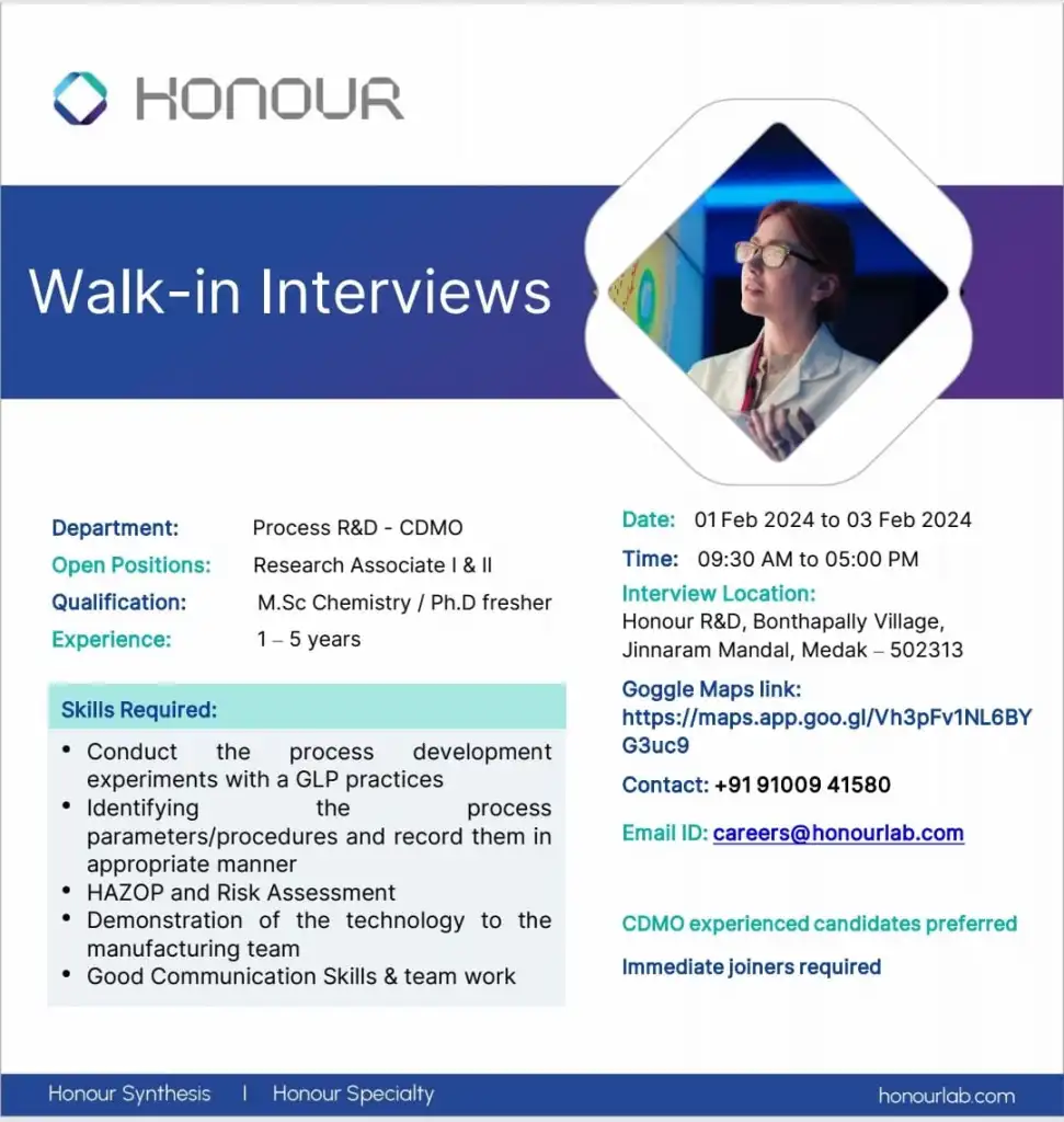 Honor Lab - Walk-In Interviews on 1st - 3rd Feb 2024